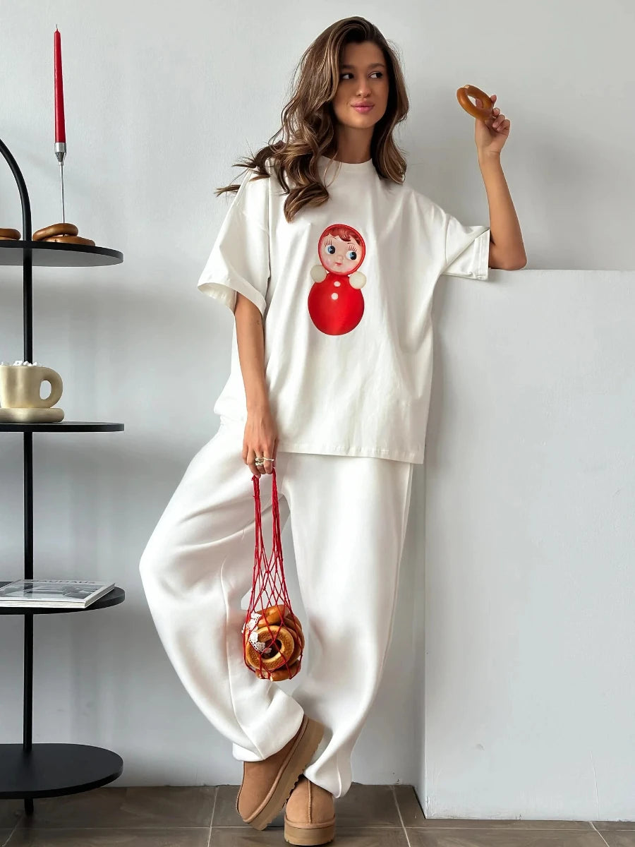 Cotton Cartoon T-Shirt - Womens Casual O-Neck Short Sleeve Top - ZOOMNSTORE