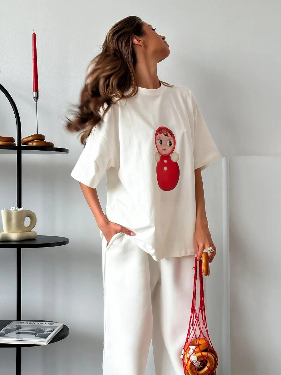 Cotton Cartoon T-Shirt - Womens Casual O-Neck Short Sleeve Top - ZOOMNSTORE