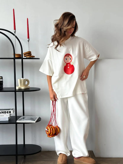 Cotton Cartoon T-Shirt - Womens Casual O-Neck Short Sleeve Top - ZOOMNSTORE