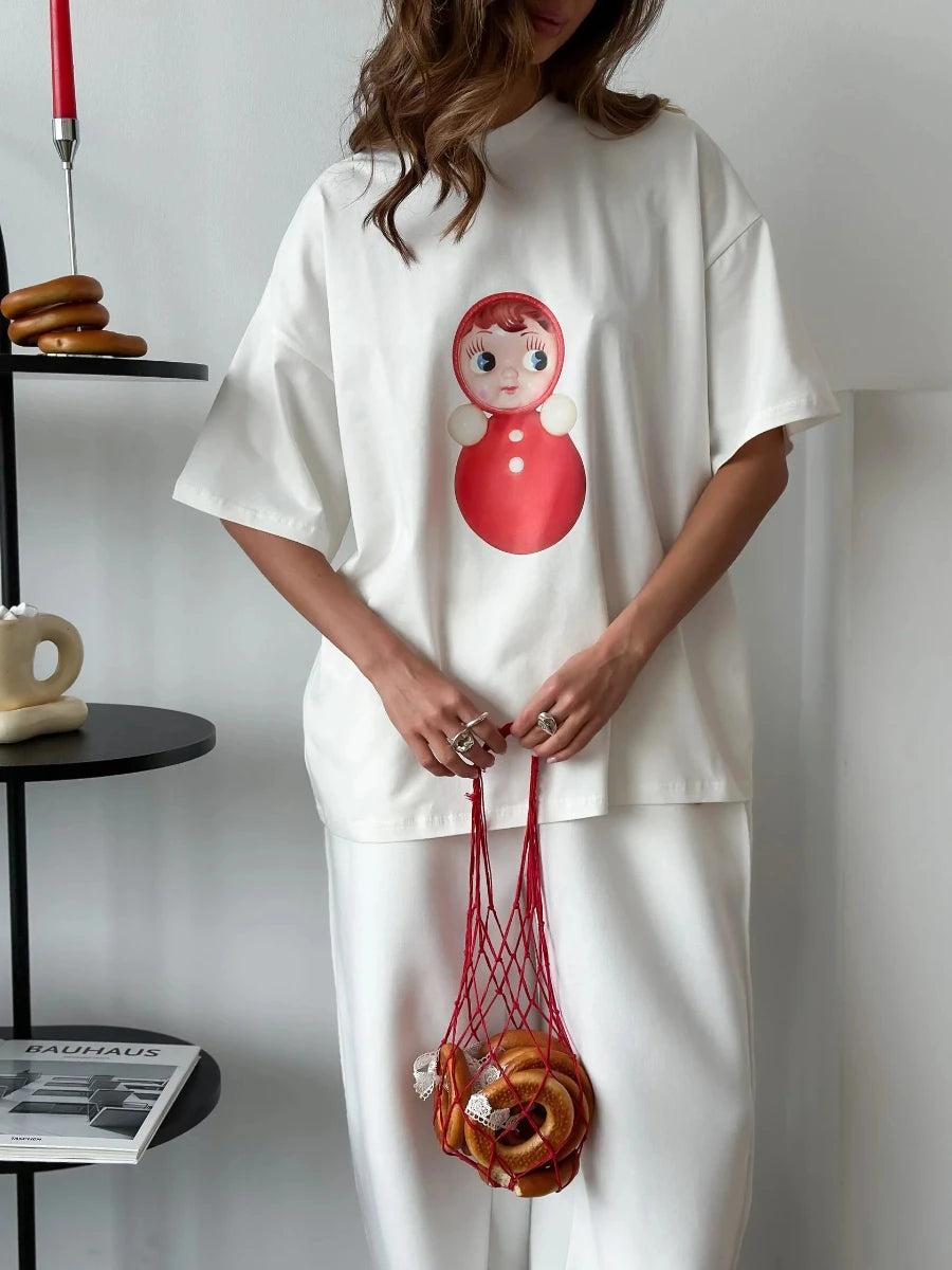 Cotton Cartoon T-Shirt - Womens Casual O-Neck Short Sleeve Top - ZOOMNSTORE