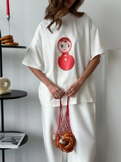 Cotton Cartoon T-Shirt - Womens Casual O-Neck Short Sleeve Top - ZOOMNSTORE