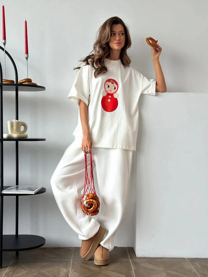 Cotton Cartoon T-Shirt - Womens Casual O-Neck Short Sleeve Top - ZOOMNSTORE