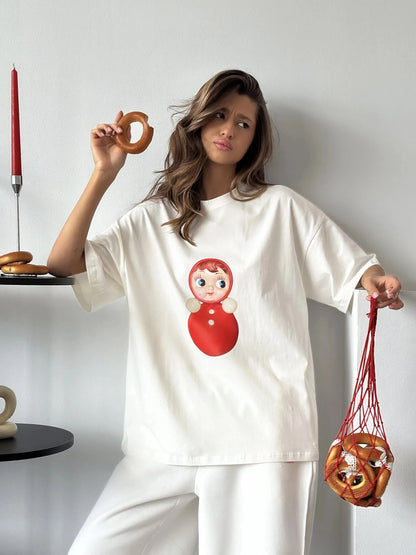 Cotton Cartoon T-Shirt - Womens Casual O-Neck Short Sleeve Top - ZOOMNSTORE