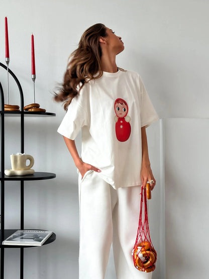 Cotton Cartoon T-Shirt - Womens Casual O-Neck Short Sleeve Top - ZOOMNSTORE