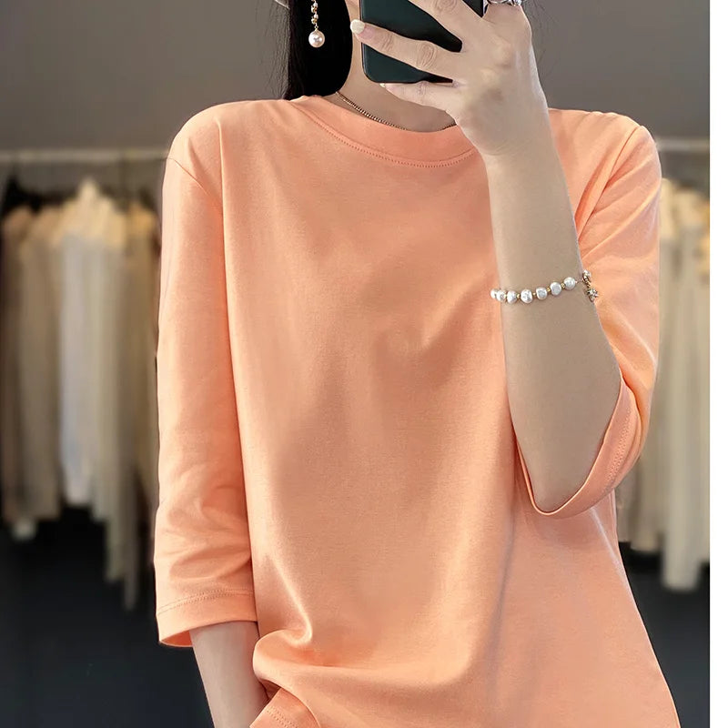 Cropped Mercerized Cotton T-Shirt - 100 Cotton Short Sleeve for Spring  Summer 2023 - ZOOMNSTORE