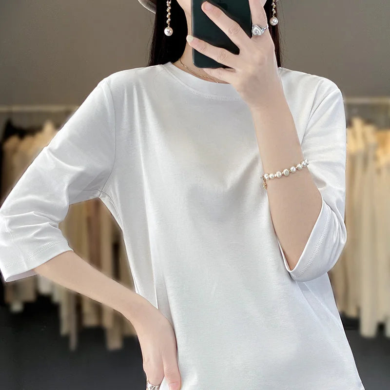 Cropped Mercerized Cotton T-Shirt - 100 Cotton Short Sleeve for Spring  Summer 2023 - ZOOMNSTORE