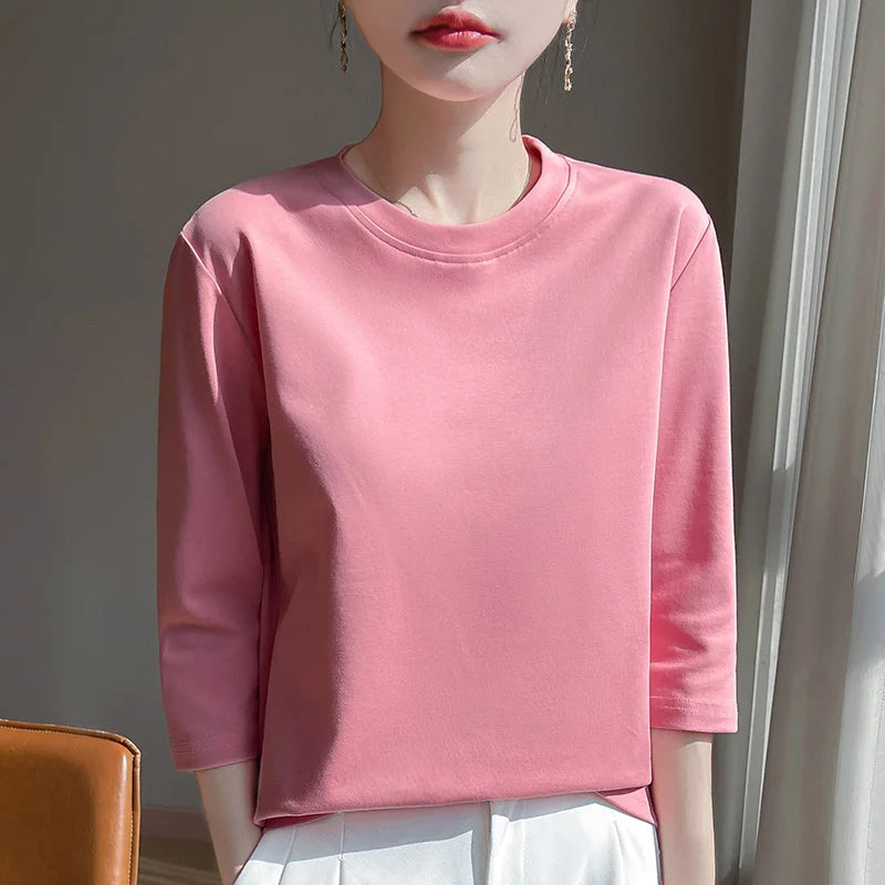 Cropped Mercerized Cotton T-Shirt - 100 Cotton Short Sleeve for Spring  Summer 2023 - ZOOMNSTORE