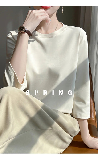 Cropped Mercerized Cotton T-Shirt - 100 Cotton Short Sleeve for Spring  Summer 2023 - ZOOMNSTORE