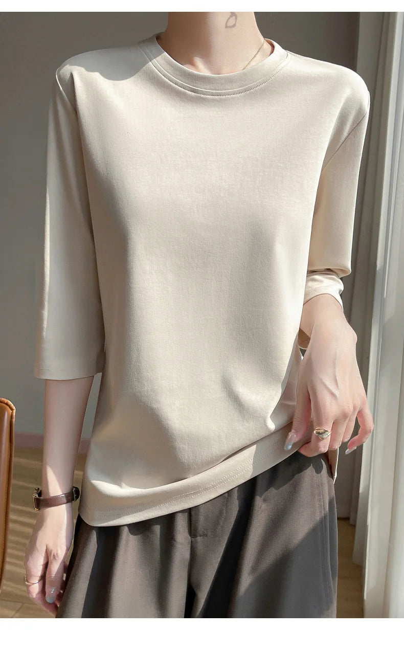 Cropped Mercerized Cotton T-Shirt - 100 Cotton Short Sleeve for Spring  Summer 2023 - ZOOMNSTORE