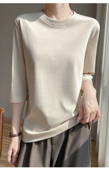 Cropped Mercerized Cotton T-Shirt - 100 Cotton Short Sleeve for Spring  Summer 2023 - ZOOMNSTORE