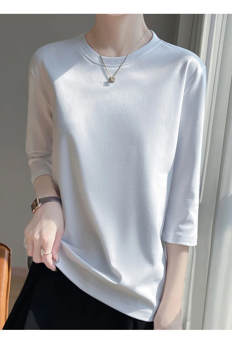 Cropped Mercerized Cotton T-Shirt - 100 Cotton Short Sleeve for Spring  Summer 2023 - ZOOMNSTORE