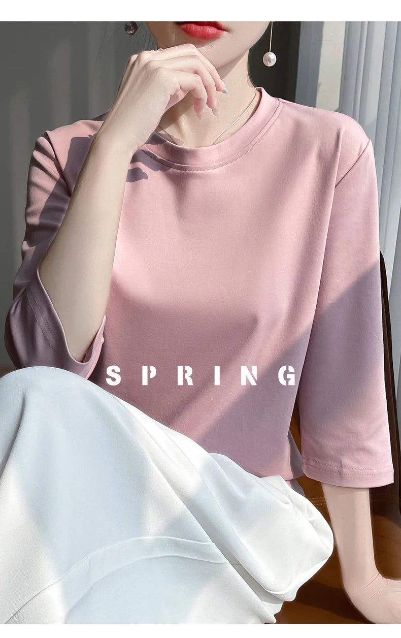 Cropped Mercerized Cotton T-Shirt - 100 Cotton Short Sleeve for Spring  Summer 2023 - ZOOMNSTORE