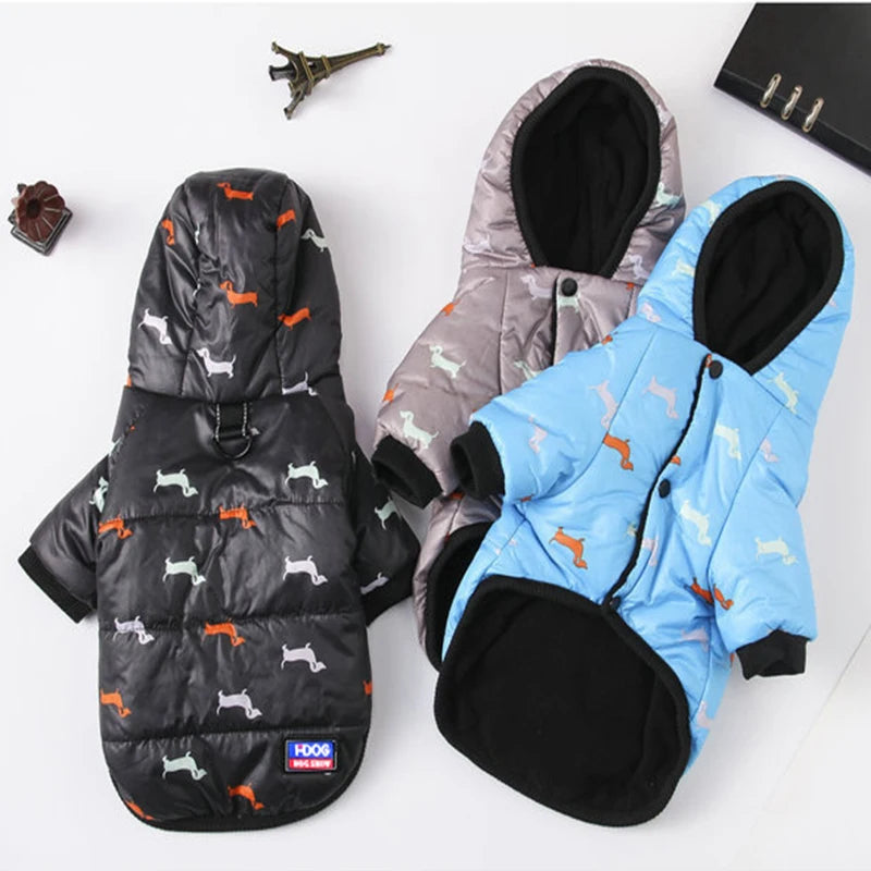 Cotton Down Dog Jacket - Thicken Hoodie With Leash Ring For Small & Medium Dogs - ZOOMNSTORE
