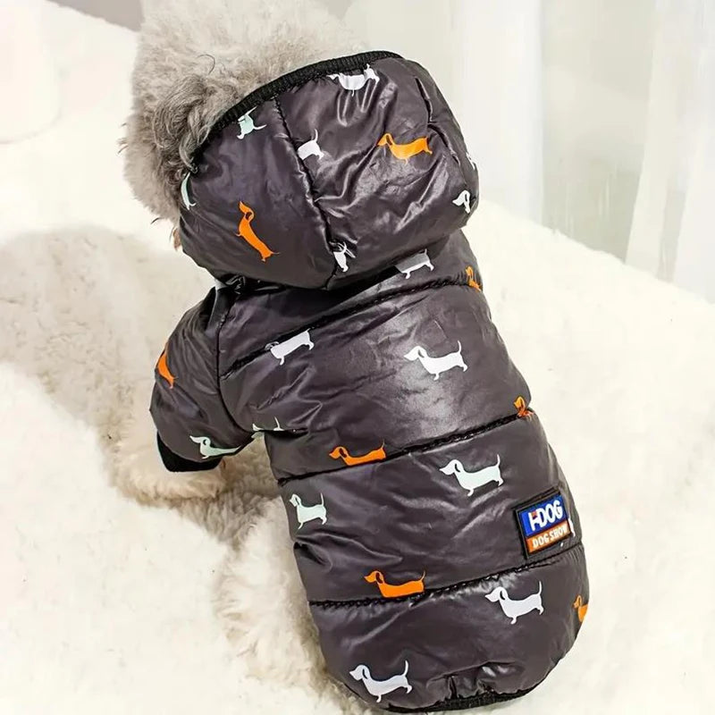 Cotton Down Dog Jacket - Thicken Hoodie With Leash Ring For Small & Medium Dogs - ZOOMNSTORE