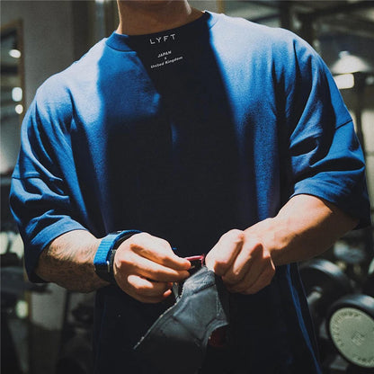 Mens Cotton Gym Shirt - Short Sleeve Fitness Tee M-XXXL - ZOOMNSTORE
