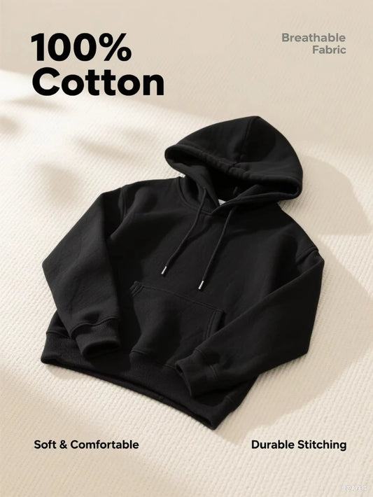 Cotton Hooded Sweatshirt - Casual Cotton Hoodie | Solid Color Fashion Fit Pullover - ZOOMNSTORE