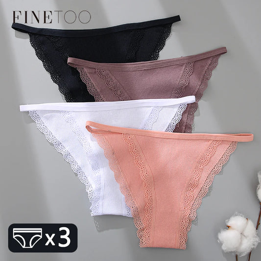 Cotton Lace Briefs Set - Womens Comfortable Underwear 3 Pcs S-XL - ZOOMNSTORE