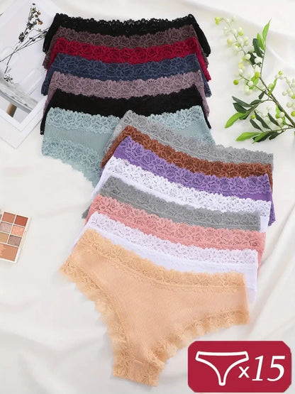 Cotton Lace Panties - 15Pcs Women Cotton Briefs Brazilian Lace Underwear Set - ZOOMNSTORE