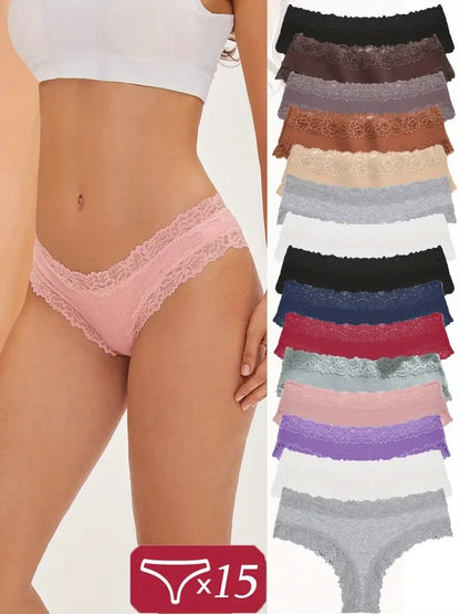 Cotton Lace Panties - 15Pcs Women Cotton Briefs Brazilian Lace Underwear Set - ZOOMNSTORE