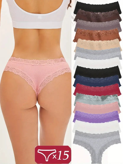 Cotton Lace Panties - 15Pcs Women Cotton Briefs Brazilian Lace Underwear Set - ZOOMNSTORE
