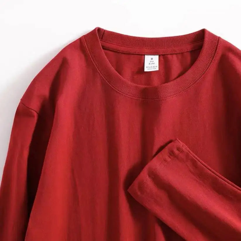 Cotton Long Sleeve T-Shirt - Women's Casual Tops | Loose Fit Solid Color Tee - ZOOMNSTORE
