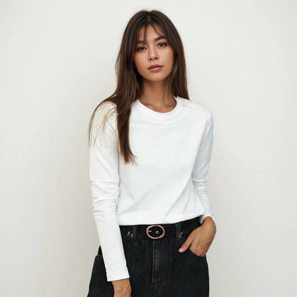 Cotton Long Sleeve Tops – Women's Casual Tees | Soft Breathable Fabric, O-Neck Style Shirt - ZOOMNSTORE