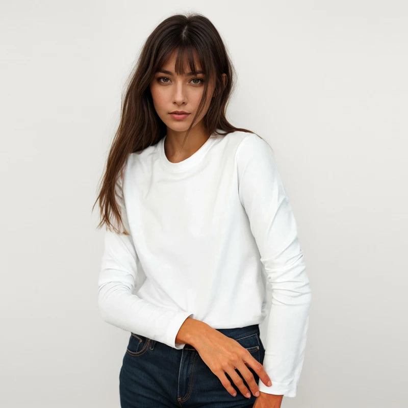 Cotton Long Sleeve Tops – Women's Casual Tees | Soft Breathable Fabric, O-Neck Style Shirt - ZOOMNSTORE