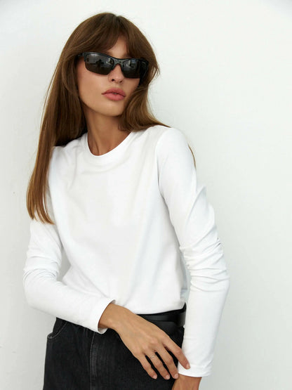 Cotton Loose T Shirt - Women's Casual Tops | Oversized Long Sleeve Basic Solid Shirt - ZOOMNSTORE