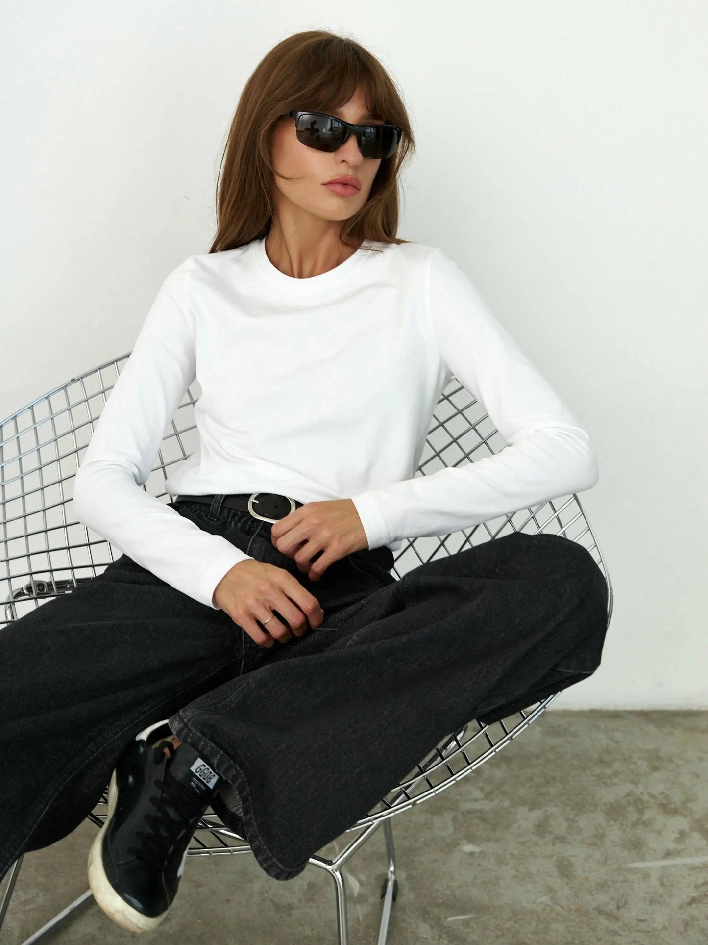 Cotton Loose T Shirt - Women's Casual Tops | Oversized Long Sleeve Basic Solid Shirt - ZOOMNSTORE