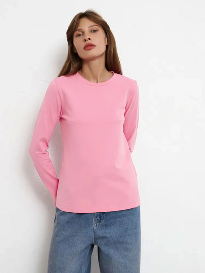 Cotton Loose T Shirt - Women's Casual Tops | Oversized Long Sleeve Basic Solid Shirt - ZOOMNSTORE