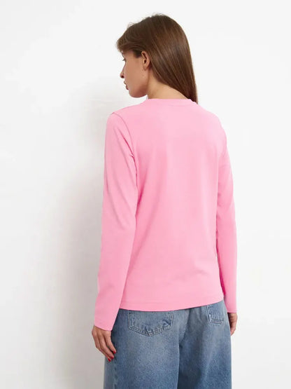 Cotton Loose T Shirt - Women's Casual Tops | Oversized Long Sleeve Basic Solid Shirt - ZOOMNSTORE