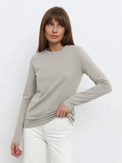 Cotton Loose T Shirt - Women's Casual Tops | Oversized Long Sleeve Basic Solid Shirt - ZOOMNSTORE