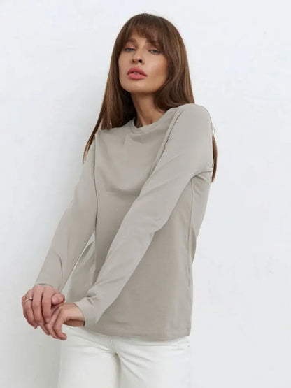 Cotton Loose T Shirt - Women's Casual Tops | Oversized Long Sleeve Basic Solid Shirt - ZOOMNSTORE