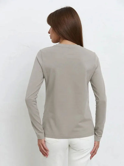 Cotton Loose T Shirt - Women's Casual Tops | Oversized Long Sleeve Basic Solid Shirt - ZOOMNSTORE