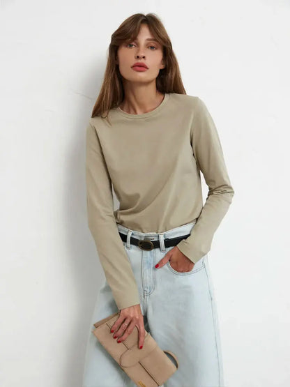Cotton Loose T Shirt - Women's Casual Tops | Oversized Long Sleeve Basic Solid Shirt - ZOOMNSTORE