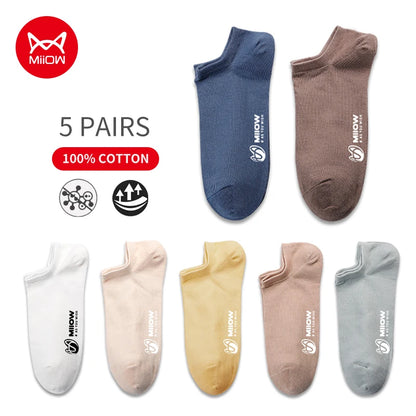 Cotton Men Socks - 5 Pairs Breathable Low Cut Ankle Socks Set for Summer Comfort - ZOOMNSTORE