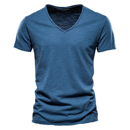 Cotton Men T-Shirt - V-Neck Slim Fit Tee | Breathable Lightweight Summer Top - ZOOMNSTORE