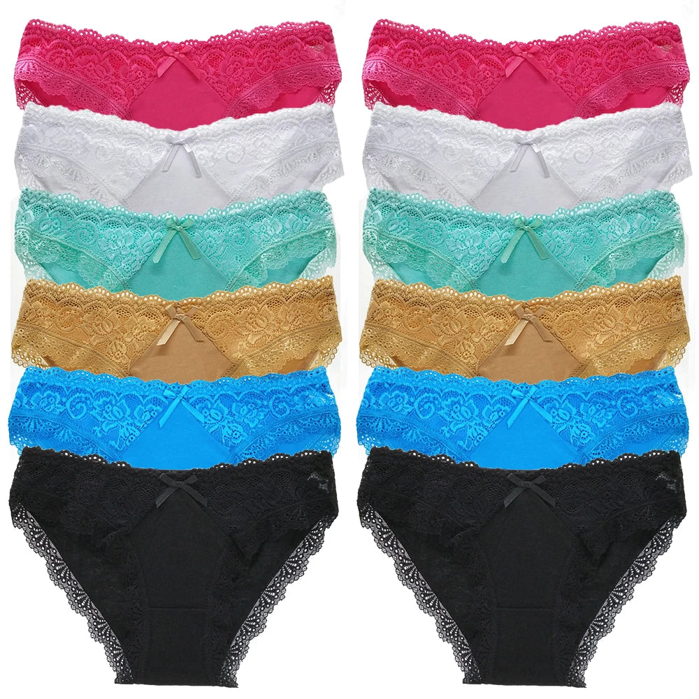 Cotton Panties Women - Low Waist Lace Briefs 12 Pcs Set | Comfortable Cotton Spandex Blend - ZOOMNSTORE