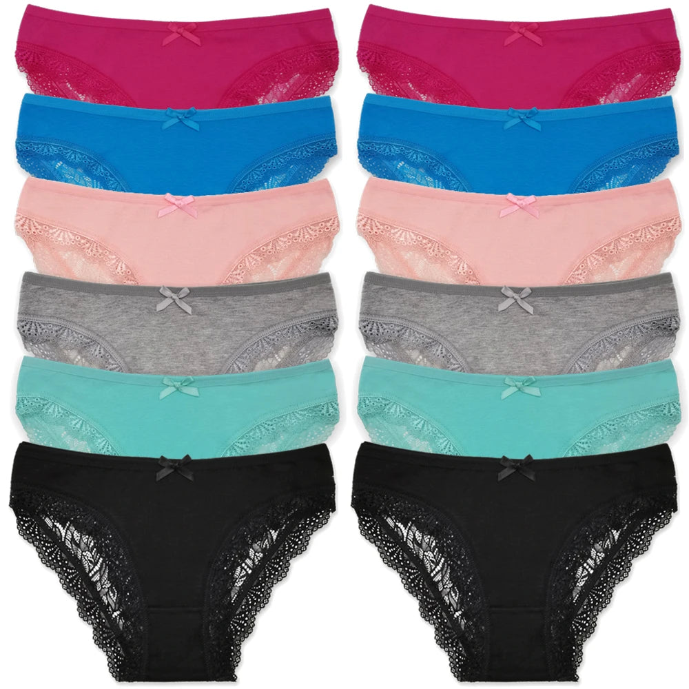 Cotton Panties Women - Low Waist Lace Briefs 12 Pcs Set | Comfortable Cotton Spandex Blend - ZOOMNSTORE