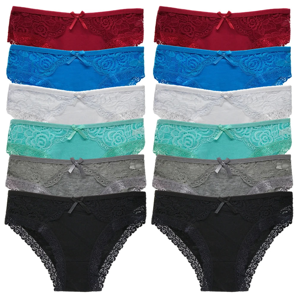 Cotton Panties Women - Low Waist Lace Briefs 12 Pcs Set | Comfortable Cotton Spandex Blend - ZOOMNSTORE