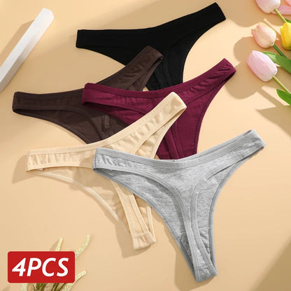Cotton Seamless Thongs - 4PCS Low Rise Breathable Womens Underwear - ZOOMNSTORE