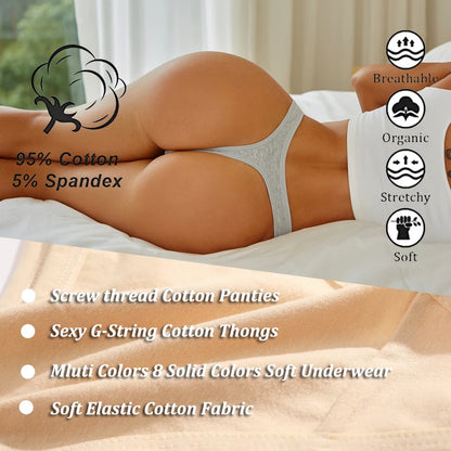 Cotton Seamless Thongs - 4PCS Low Rise Breathable Womens Underwear - ZOOMNSTORE