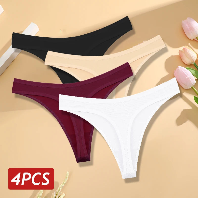 Cotton Seamless Thongs - 4PCS Low Rise Breathable Womens Underwear - ZOOMNSTORE