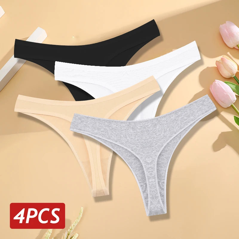 Cotton Seamless Thongs - 4PCS Low Rise Breathable Womens Underwear - ZOOMNSTORE