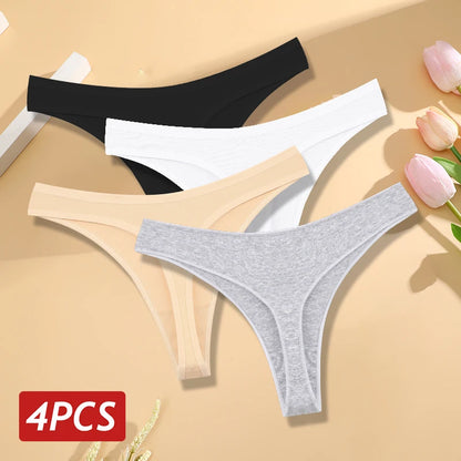 Cotton Seamless Thongs - 4PCS Low Rise Breathable Womens Underwear - ZOOMNSTORE