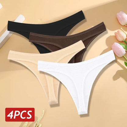 Cotton Seamless Thongs - 4PCS Low Rise Breathable Womens Underwear - ZOOMNSTORE