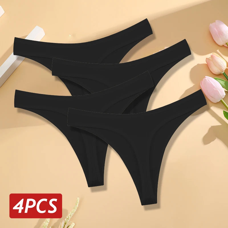 Cotton Seamless Thongs - 4PCS Low Rise Breathable Womens Underwear - ZOOMNSTORE
