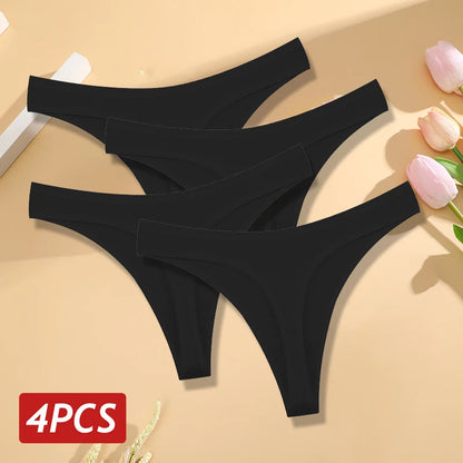 Cotton Seamless Thongs - 4PCS Low Rise Breathable Womens Underwear - ZOOMNSTORE