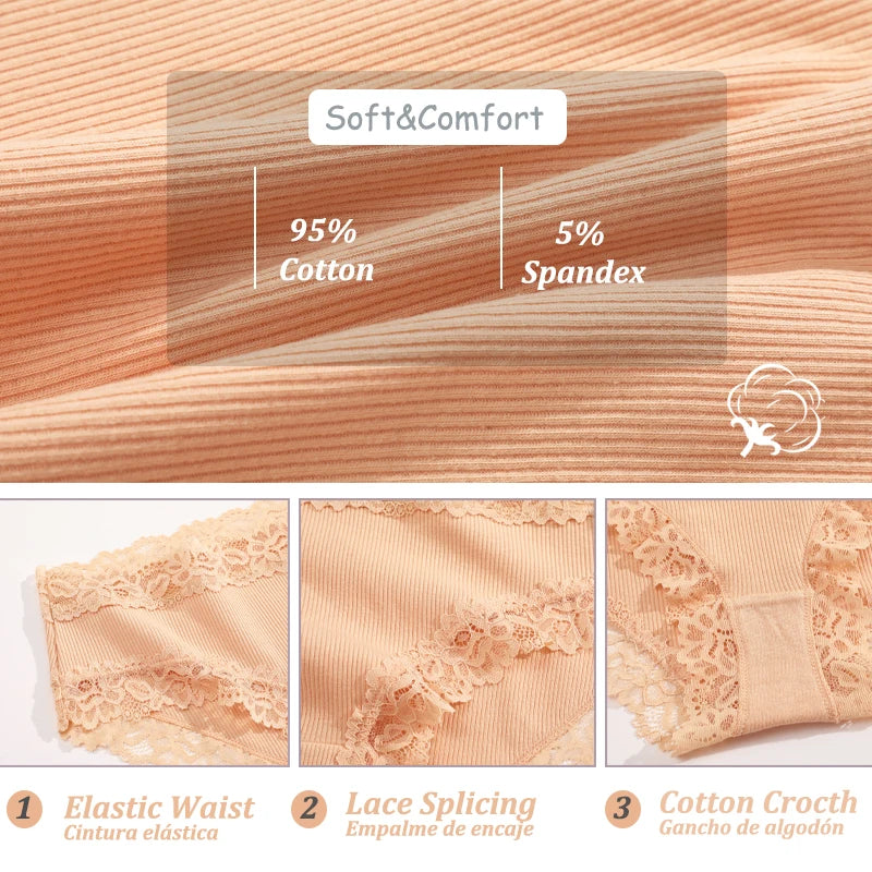 Seamless Cotton Panties - 7PCS Ribbed Low Waist Comfortable Underwear - ZOOMNSTORE