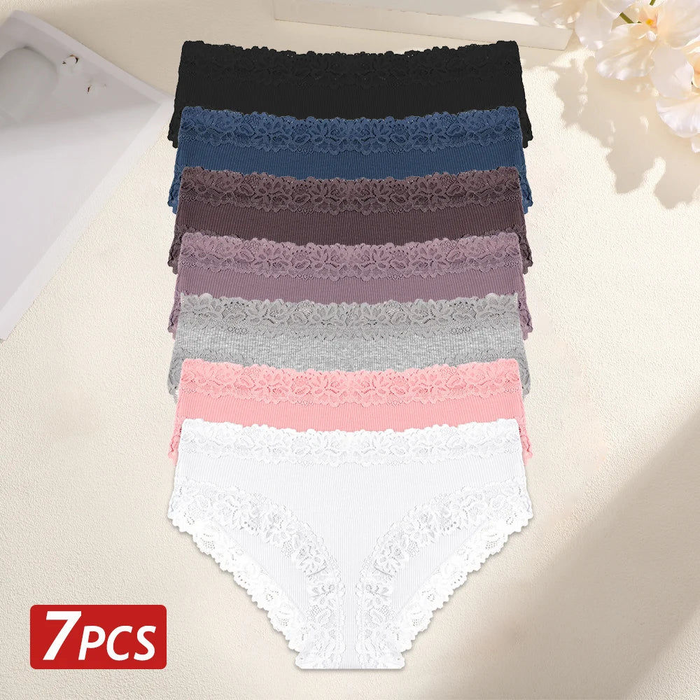 Seamless Cotton Panties - 7PCS Ribbed Low Waist Comfortable Underwear - ZOOMNSTORE